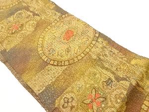 本場筑前博多丸文に鳥・抽象華紋模様織出し名古屋帯